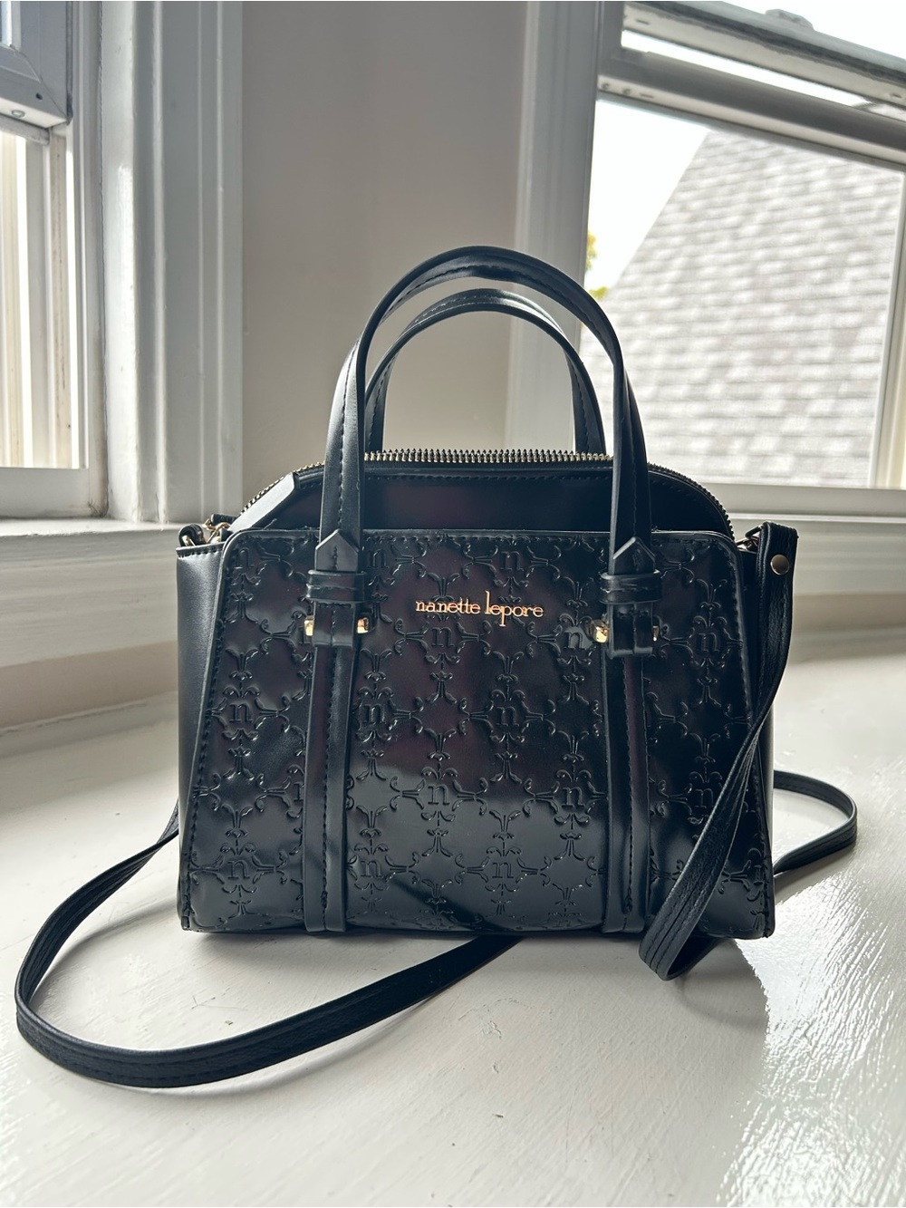Nanette Lepore Black Embossed Top-Handle 2 in 1 Bag